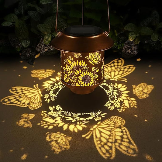 Solar Lantern Outdoor Hanging Sunflower Lights Gifts for Women Mom Metal Garden Decor Outside Waterproof LED Lanterns for Patio(Butterfly)