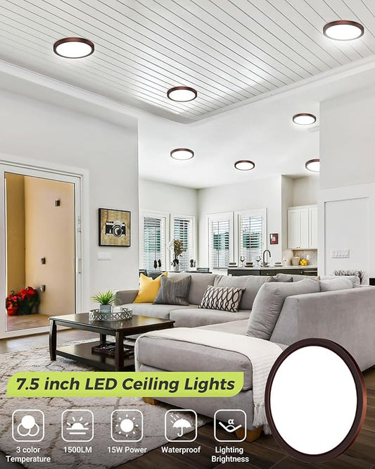 hepside 1PACK LED Flush Mount Ceiling Light, 3CCT Selectable 3000K-4000K-6500K & 100W Equivalent Modern Kitchen Recessed Ceiling Lamp 15W 1500Lm 7.5 Inch for Bathroom Closet Laundry Bedroom