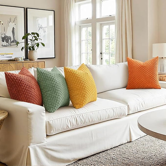 MIULEE Burnt Orange Decorative Throw Pillow Covers for Couch Modern Striped Cushion Covers Soft Corduroy Pillowcase Home Decor for Bed Sofa Living Room 18x18 Inch Set of 4 Yellow Orange