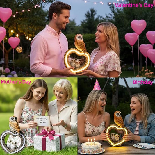Solar Garden Owl Statue with Love Heart Light, Outdoor Decor for Yard Art Lawn Ornaments Porch Patio Balcony Home for Grandma Mom Women, with Dual Solar Panels Warm Garden Light