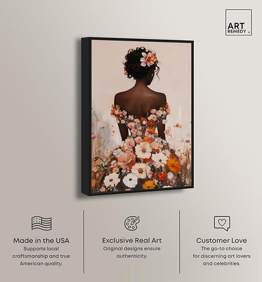 Autumn Bloom Dress Canvas Print Fashion Wall Decor by Art Remedy, Black Frame, 36 x 54