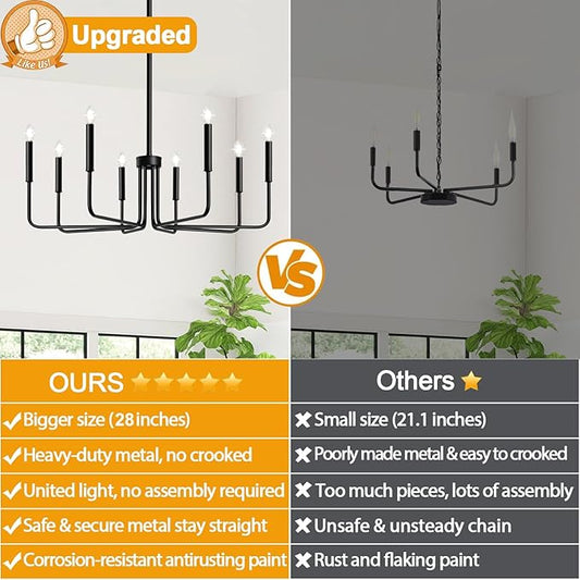 Lynnoland Black 8-Light Chandelier, Farmhouse Chandelier for Dining Room Lighting Fixtures Hanging, Vintage Candle Pendant Light Fixtures Chandelier for Bedroom, Foyer and Living Room
