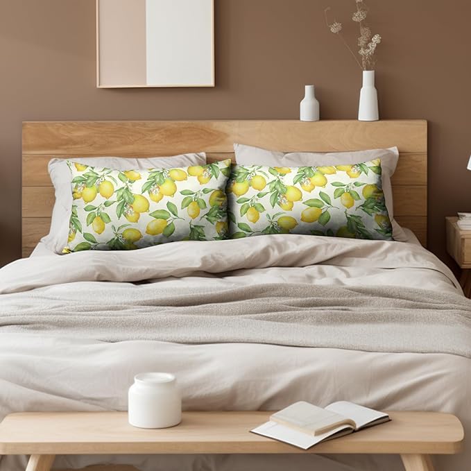 Lemon Pillow Covers 12x20 Set of 2 Yellow Green Fruits and Leaf Floral Throw Pillows Farmhouse Summer Outdoor Decorative Lumbar Pillow Case for Bed Couch Sofa Living Room