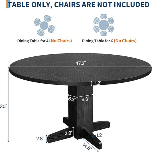 GAOMON Round Dining Table for 4-6 People,Circle Dining Table, 47 Inch Farmhouse Kitchen Table with Sturdy Pedestal Base,Finish Circle Table for Dining Room, Living Room, Apartment