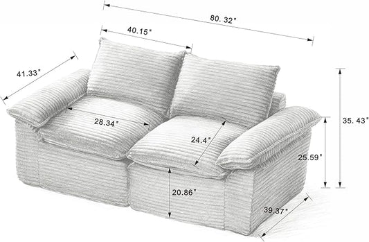 80-Inch Boneless Love Seat Couches in a Box, Modern 2 Seat Floor Modular Foam Cloud Sofa Corduroy Loveseat Couch W/Pillow-top Armrests for Home Apartments Bedroom
