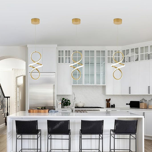 MAYNA Spiral Kitchen Island Pendant Lights, 4000K Modern Led Chandelier Light Fixture, 18W Adjustable Hanging Light Fixtures for Kitchen Island Dinning Room, 3 Pack (Gold)