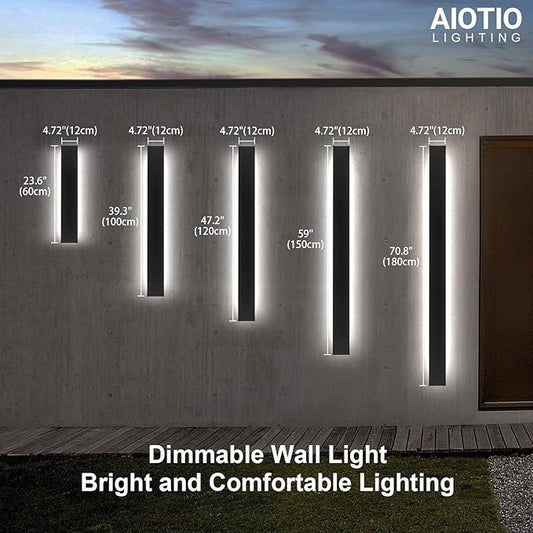 47.2in 2pcs Outdoor Wall Light Exterior,AioTio Black Long LED Outdoor Wall Light Fixtures Wall Mount,Upgraded 4.72in Wide Dimmable IP65 Waterproof Modern Porch Lights Wall Sconce for Garage,Courtyard