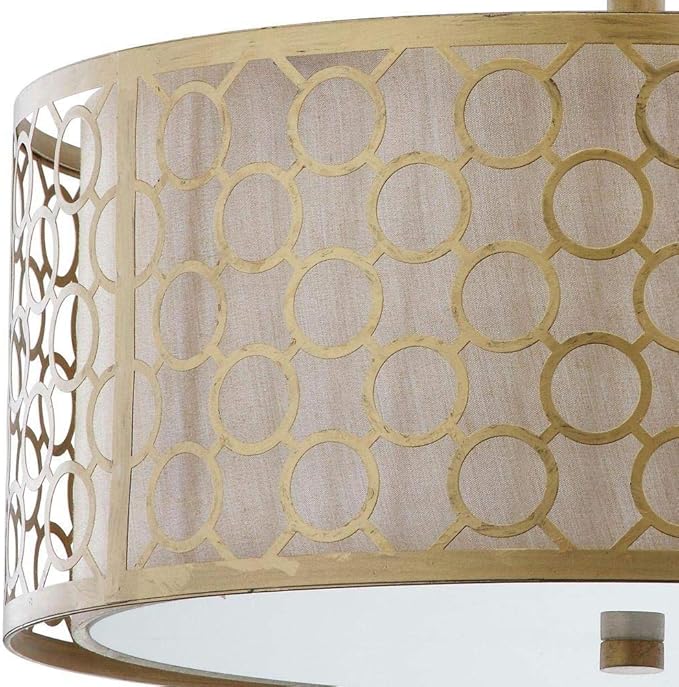 SAFAVIEH Lighting Collection Giotta Farmhouse Antique Gold 16-inch Diameter Semi Flush Mount Ceiling Light Fixture (LED Bulbs Included)