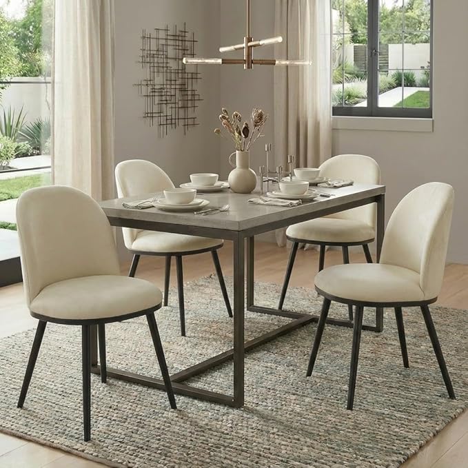 Dining Chairs Set of 2, Fabric Upholstered Dining Room Chairs with Ergonomic Backrest & Metal Legs, Modern Kitchen Side Chairs for Home, Restaurant, and CafΓ©, Sand