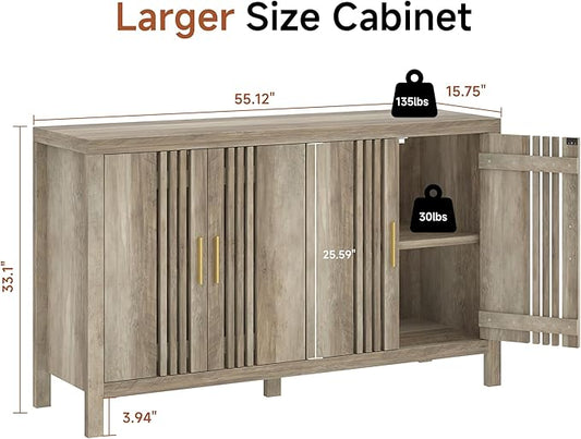 Sideboard Buffet Cabinet with Storage, 55" Large Kitchen Buffet Cabinets Farmhouse Storage Cabinet, Wood Coffee Bar Sideboards for Kitchen, Entryway, Living Room, Natural Oak