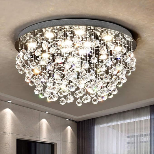 Saint Mossi 12-Lights Modern Chandelier K9 Crystal Light Fixture,Modern Flush Mount Ceiling Light Fixtures Raindrop Chandelier for Bedroom,Dining Room,Living Room,H16 x D28