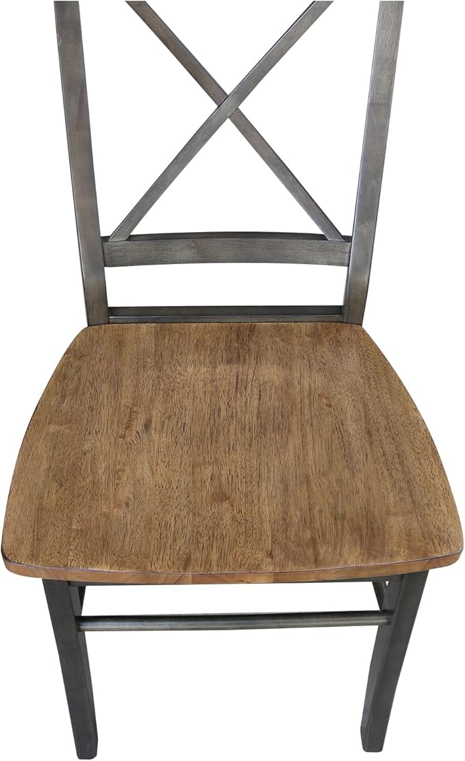 IC INTERNATIONAL CONCEPTS X-Back Chair with Solid Wood Seat - Set of 2 Chairs in Hickory/Washed Coal