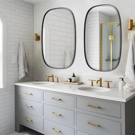 POZINO Rectangle Beveled Mirror, 24"x40" Modern Vanity Mirror with Stainless Steel Frame, Modern Oblong Wall Mirrors for Living Room Bathroom Bedroom Entryway, Hangs Vertically or Horizontally 