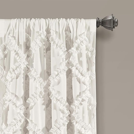 Lush Decor Ruffle Diamond Window Curtain Panel Pair, 63 in x 54 in, White