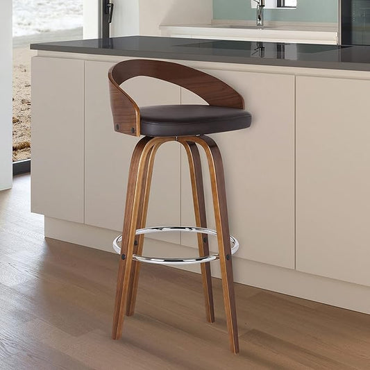 Armen Living LCSOBABRWA30 Sonia Barstool with Polyurethane Upholstery, 30"H, Walnut Wood Finish/Brown
