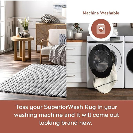 nuLOOM SuperiorWash Collection Kai Silver, 3'9" x 6', Fluffy and Cozy, High Traffic, Stain Resistant, Easy Clean, Durable Washable Area Rug for Bedroom, Living Room, Dining, Den, Foyer, Entryway