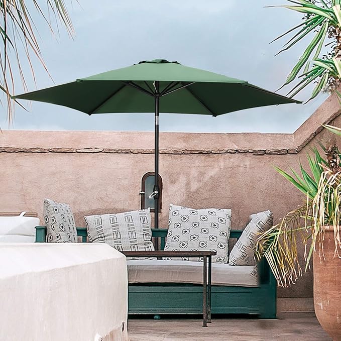 HYD-Parts 9FT Patio Umbrella Outdoor Table Umbrella,Market Umbrella with Push Button Tilt and Crank for Garden, Lawn, Deck, Backyard & Pool, No Base (Green)