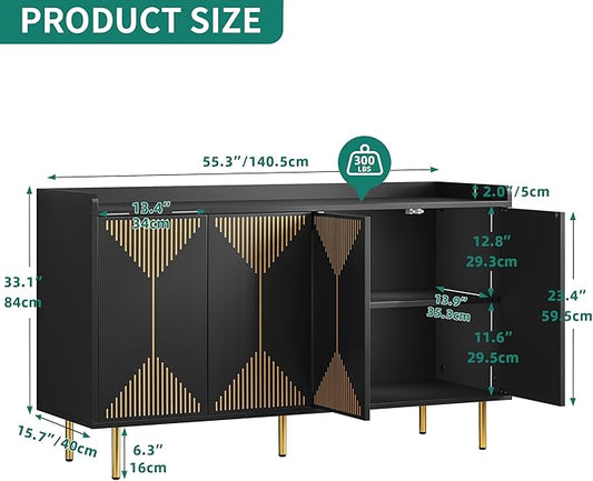 YITAHOME 55'' Sideboard Buffet Cabinet with Storage, Modern Kitchen Storage Cabinet Coffee Bar Cabinets for Dining Room, Kitchen, Black