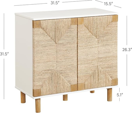 Nathan James Beacon Accent Natural Sideboard Storage Cabinet with Adjustable Interior Shelf and Seagrass Doors, for Hallway, Entryway or Dining Room, Light Brown/White