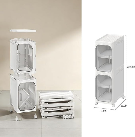 Narrow Storage Cabinet Slim Bathroom Storage Cabinet with Movable Wheels Tall Bathroom Organizer Skinny Cabinet for Small Spaces,2-Tier White