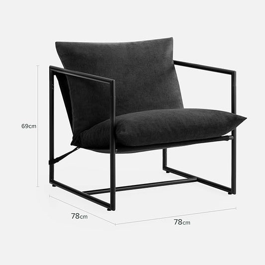 Zinus Aidan Sling Accent Chair, Metal Framed Armchair with Shredded Foam Cushioning, Black