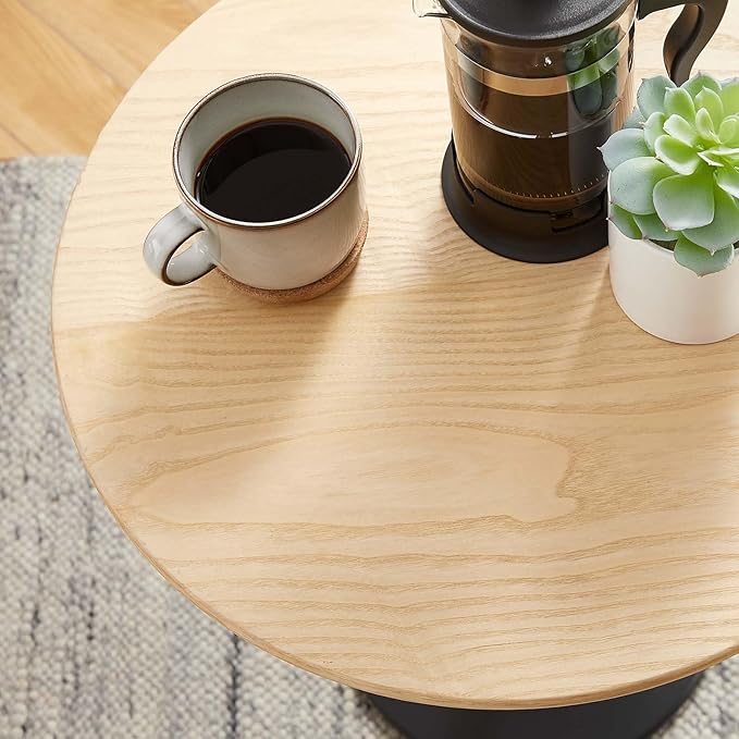 Modway Lippa Round 20" Wood Grain Mid-Century Modern Side Table, Black Natural