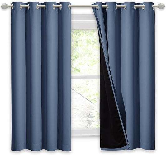 NICETOWN 100% Blackout Curtain Panel, Thermal Insulated Black Liner Curtain for Nursery Room, Noise Reducing and Cold Blocking Drape for Windows (1 Panel, Stone Blue, 52-inch Wide by 63-inch Long)