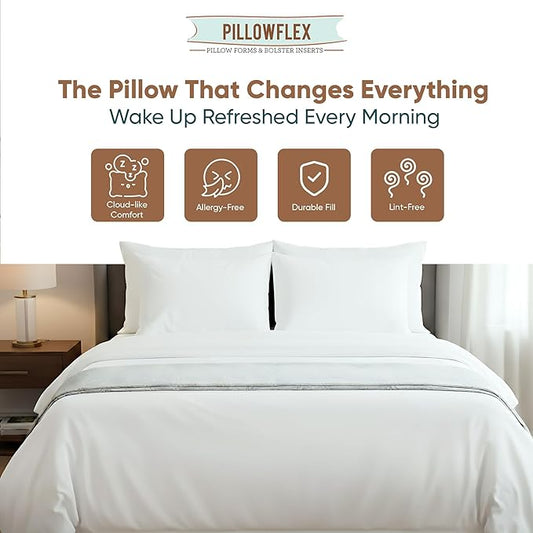 Pillowflex Synthetic Down Sleeping Pillows - King Size - Medium Firmness for Back, Side & Stomach Sleepers - Ideal for King, & California King Size Beds - Comfortable Pillow for Sleeping