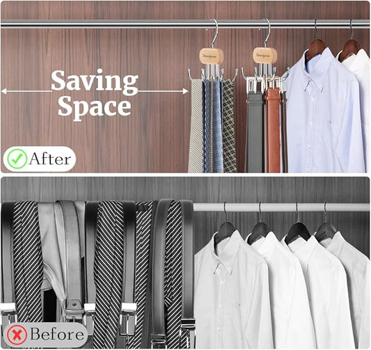 Belt Hanger, Belt Organizer for Closet,Rotatable Tie Rack,Belt Holder,Hanging Closet Storage Hook for Belt, Bra, Tank Top, Tie, Scarf, Purse,2PCS,Natural