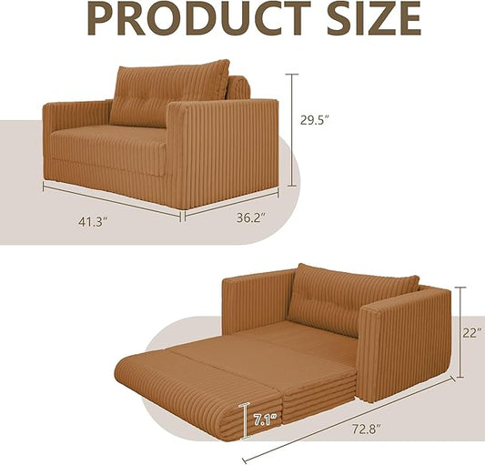 HABUTWAY Folding Sofa Bed, 2 in 1 Convertible Sleeper Chair with Pillow, Portable Fold Out Chair Bed with Armrest, Comfy Floor Couch, Lazy Sofa for Living Room Bedroom Dorm Home Office, Orange