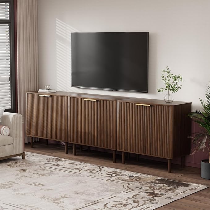 Sideboard Buffet Cabinet with Storage, Modern Fluted Accent Credenza with Doors & Adjustable Shelves, Wood Coffee Bar Console Table for Living Room, Dining Room, Kitchen, Entryway 31.5"Walnut