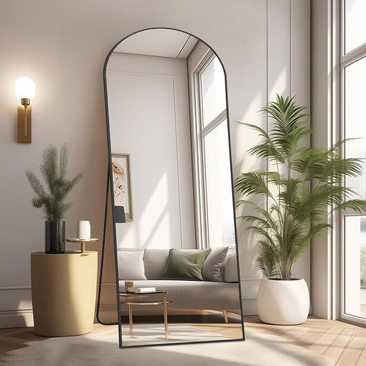 MELOMOIR Arched Full Length Mirror, 56"x18" Floor Mirror, Free Standing Mirror Leaning or Hanging, for Living Room Bedroom Cloakroom Hallway, Thin Aluminum Frame, Black