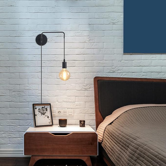 Wall Lamp with Plug in Cord, Swing Arm Wall Sconces with On Off Switch in Cord, Metal Black Vintage Industrial Wall Mounted Light Fixture for Living Room Bedside Bedroom (1 Pack)