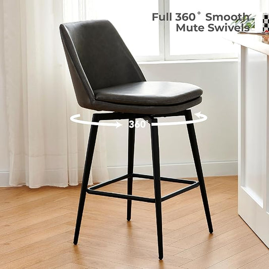 CHITA Swivel Bar Stools, 27.2" Counter Height Bar Stools Set of 3, FSC Certified Upholstered Modern Counter Stools, Metal Legs, Faux Leather, Grey