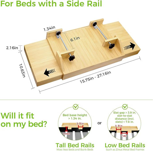 MinBoo Expandable Nightstand Shelf Bamboo College Caddy for Top Bunk Clip Bedside Shelf Floating Bed Side Table Tray Storage Dorm Room Decor College
