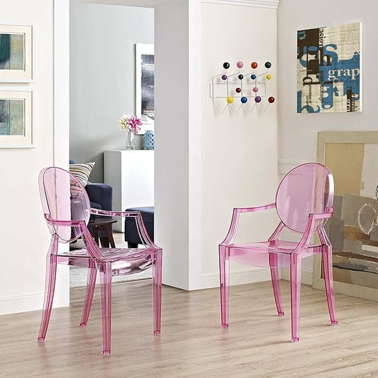 Modway Casper Modern Acrylic Stacking, Two Dining Armchairs, Pink