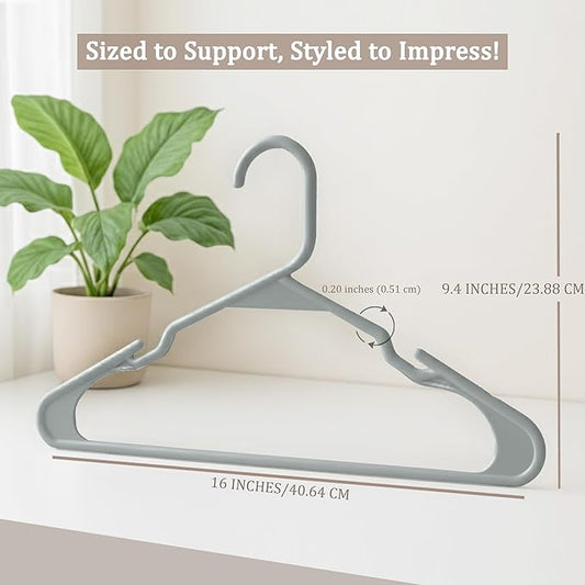 Utopia Home Plastic Hangers 20 Pack - Perfect Space Saving Clothes Hanger - Durable and Strong - Perfect Closet Organizers with Shoulder Grooves (Grey)