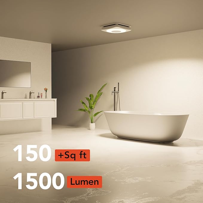 OREiN 3-in-1 Bathroom Exhaust Fan with Light & Humidity Sensor, 160 CFM, 1.0 Sone, Auto-On at 60% Humidity, 1500LM, 3000K/4000K/5000K, Night Light, ETL & FCC Certified, Ceiling Opening 11.81''x11.02''