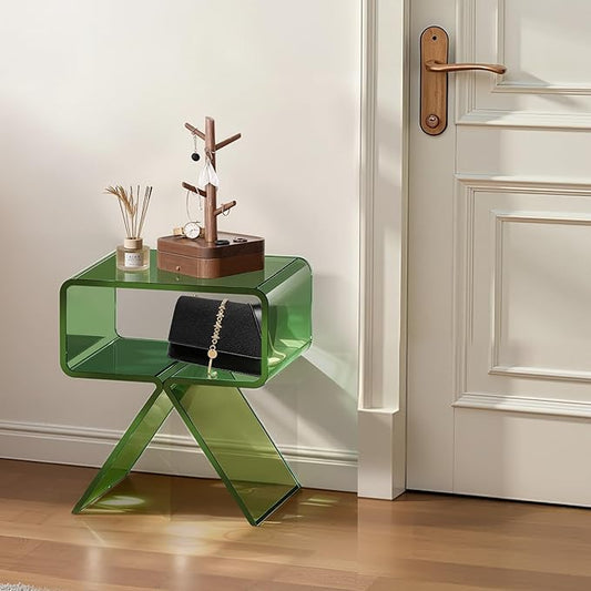 VEVOR Acrylic Nightstand Side Table, Modern Clear End Table with Storage Shelf, Transparent Small Bedside Table for Bedroom, Home Decor, Living Room, No Assembly Needed, Green