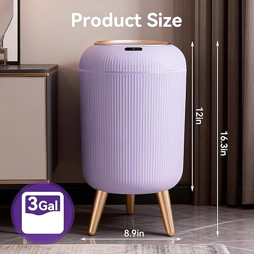 Procade Bathroom Trash Can Automatic Touchless,3 Gallon Motion Sensor Trashcan Soft Close Lid,Smart Garbage Can with Removable Leg,Purple Waste Basket Plastic Trash Can for Kitchen,Bathroom,rv,Office