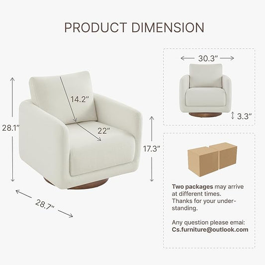 Modern Swivel Accent Chair, 360° Rotating Round Barrel Armchair with Performance Fabric Upholstery for Living Room, Bedroom, Office, Reading Nook, Set of 2,Cream