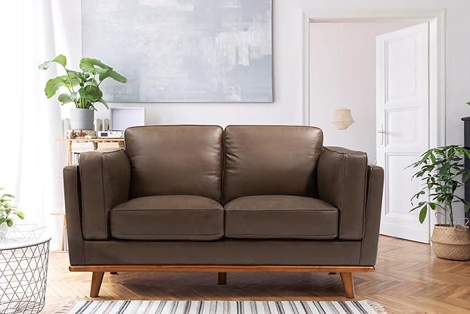 Valencia Artisan Full Leather Loveseat Sofa 66”| Pure Full Italian Nappa Leather Couch, Solid Wood Accent, Ultimate Comfort, Chocolate