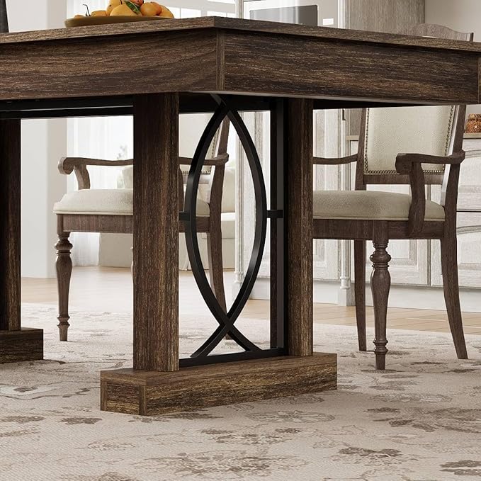GarveeHome 71-Inch Rectangular Dining Table with Two Drawers, Wooden Kitchen Table w/Large Tabletop & Sturdy Frame, Large Dining Table for 6-8 with Double Pedestal, for Dining Room, Office