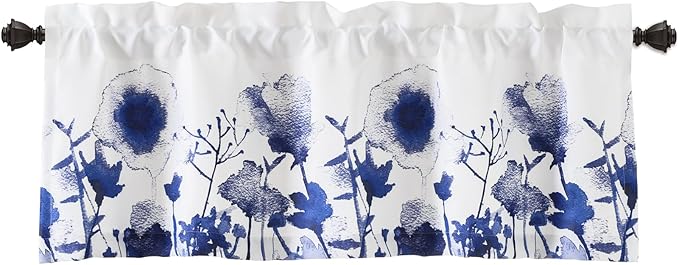 Lush Decor Zuri Flora Light Filtering Window Curtain Valance, 18" L x 52" W, Navy