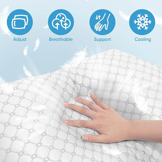 OAISZ Shredded Memory Foam Pillow, Standard Size Cooling Adjustable Firm Bed Pillow for Sleeping, Washable Removable Cover, Ideal for Side, Back & Stomach Sleepers