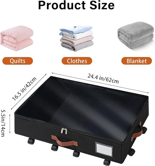 Under Bed Storage Organizer with Wheels, Underbed Container with Clear Lid Cover, Storage Bag Box with Visiable Window for Clothes, Bedsheet, Pillow, 2 Pack,5.5 inches