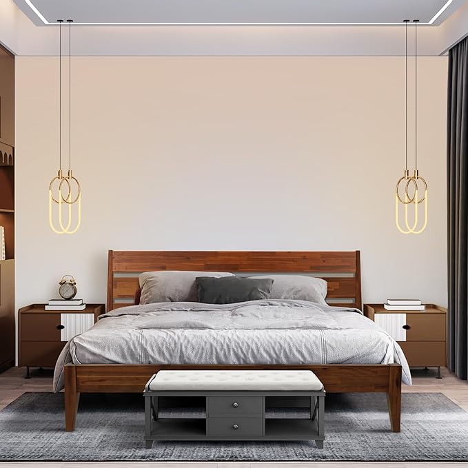 Acacia Emery Bed Frame with Headboard Solid Wood Platform Bed, King Size Bed Frame, Mid - Century Modern Wood Bed Compatible with All Mattresses, Easy Assembly, Non-Slip (Chocolate, King)