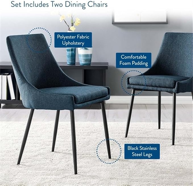 Modway Viscount Upholstered Fabric Side Dining Chairs in Black Azure - Set of 2