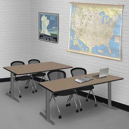 Regency Cain 60 x 24 in. Training Seminar Table – Durable T-Base Training Desk with Laminate Top, Scratch & Stain Resistant Surface, Rounded Corners (Noble Oak, Grey Base)