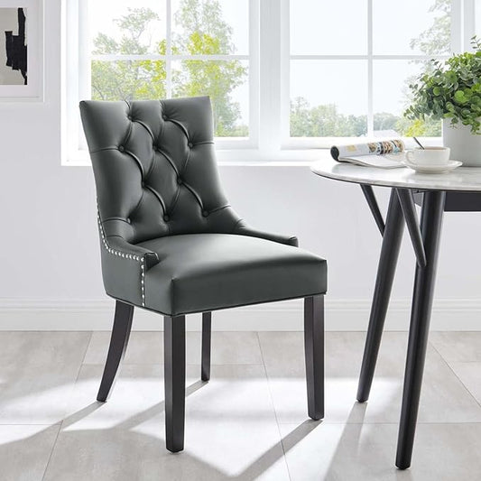 Regent Tufted Vegan Leather Dining Chair in Gray